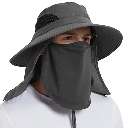 Wide Brim Sun Bucket Hat, Waterproof Boonie Hat for Men & Women | UPF 50+ UV Protection, Adjustable Fit, Chin Strap & Sweatband, Foldable Durable for Fishing Hiking Garden Beach - color: 07 Dark Grey