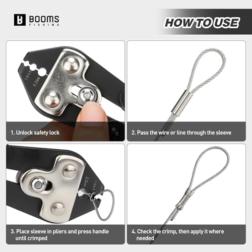 Booms Fishing Crimping Pliers Kit: 8.8in Crimper Tool for Wire & Mono Lines Up to 2.2mm -Includes 140pcs Double Barrel Sleeves - XW42 Saltwater Freshwater Rigging Tool - style: Crimper with 140pcs Sleeves