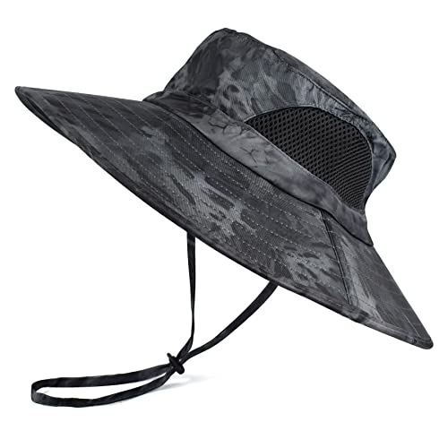 Wide Brim Sun Bucket Hat, Waterproof Boonie Hat for Men & Women | UPF 50+ UV Protection, Adjustable Fit, Chin Strap & Sweatband, Foldable Durable for Fishing Hiking Garden Beach - color: 05 Grey (Camo)