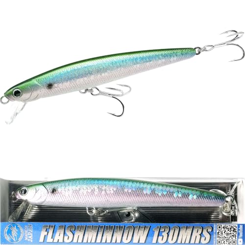 LUCKY CRAFT FlashMinnow 130MRS Saltwater Fishing Lures, Jerkbait for Halibut and Bass Fish, Slow Sinking 2-4ft, Surf Fishing Gear and Tackle Box Accessories - color: 770 MS Green Herring
