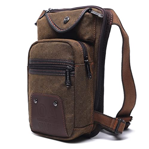 Canvas Drop Leg Bag Hiking Waist Pack for Men Outdoor Travel Sports Tactical Climbing Fishing Cycling Fanny Pouch Packet Casual Camping Sling Daypack, Brown - color: #02Brown