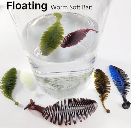 Eupheng 20PCS Soft Plastic Swimbait, Ribbed Plastic Baits with Tickle/Paddle Tail, Fishing Worms Bionic Soft Leech Fishing Minnow Bait for Bass, Pike, Trout, Walleye - color: Dark Green, size: 7cm(2.75inch)