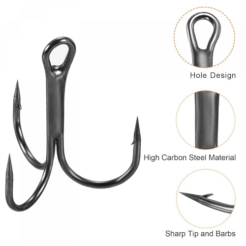 PATIKIL Treble Fish Hooks, Carbon Steel Sharp Round Bend Hook Triple Barbed Hook for Freshwater Saltwater - color: Black, size: 26mm/1.02"