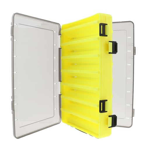 Double Sided 14 Compartments Fishing Tackle Boxes Fishing Lure Box Organizer, Fishing Bait Tackle Storage Case, Container Box for Jewelry Beads Earring Hook (Yellow) - color: Yellow