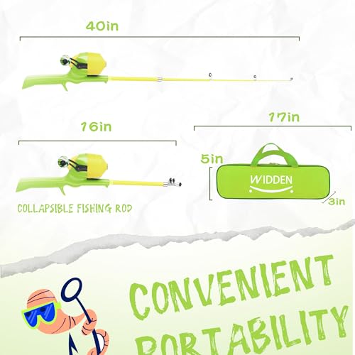 Kids Fishing Pole, Telescopic Fishing Rod, Toddler Collapsible Fishing Rod and Reel Combo with Tackle Box, Fishing Line, Bobber, and Soft Lures for Boy, Girl, Youth, Beginner, Over 4 Years Old - color: Grass Green & Sunny Lemon