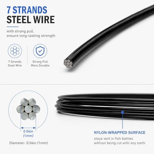 Stainless Steel Fishing Wire Leaders, Black Coated & Uncoated Options, Heavy Strength 31–100LB, 6–21in Multi Sizes with Rolling Swivels Snaps for Salt Fresh Water Shark Pike Barracuda - color: 40pcs-11.81in(70LB)