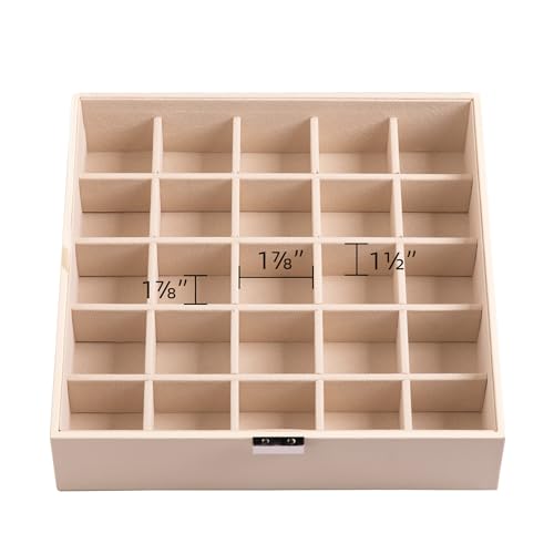 Frebeauty Earring Organizer Classic Jewelry Box 50 Slots Double Layer Jewelry Storage Case with 6 Necklace Hook and Bracelet Pocket(Beige) - color: Beige