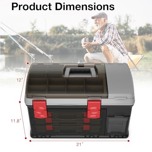 Goplus Large Tackle Box, Portable Fishing Storage w/ 3 Customizable Boxes & Side Storage, Double-layer Top Compartment, Premium Box for Tackle & Tool Organization