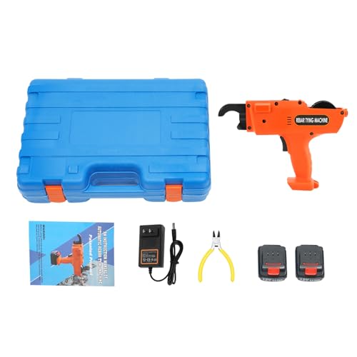 Automatic Rebar Tie Gun, Rebar Tying Machine Rechargeable Handheld Steel Bar Rod Tying Binding Tool w/Charger Plier, Automatic Knot Release & Tier Steel for 0.31"-1.34" Tying Range (Orange) - color: Orange