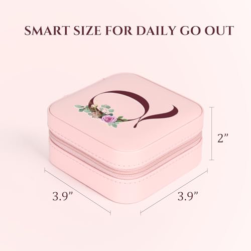 MFXIP Easter Basket Stuffers for Teens Essentials, Valentines Day Christmas Stocking Stuffers for Women Teen Girl Gifts Trendy Stuff Travel Jewelry Box Case Organizer Personalized Birthday Gifts - color: Initial Q Pink