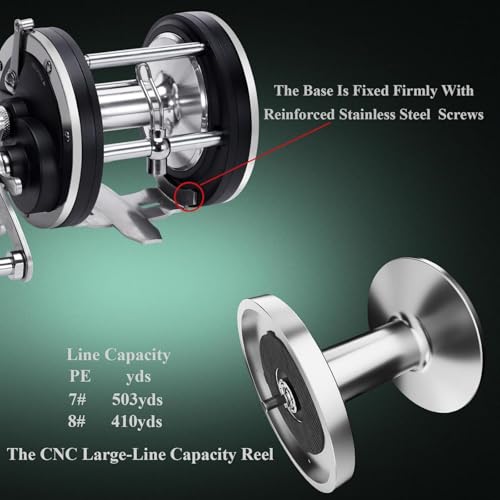Sea Fishing Reel 44-66 LB Max Drag Saltwater Round Conventional Trolling Reel Aluminum CNC 2.8:1/4.4:1 Gear Ratio 5+1/7+1 Bearings for Tuna Salmon Marlin - color: Black-Right Hand, size: SL600