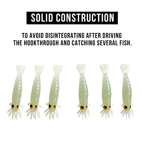 QualyQualy Fishing Soft Lures Artificial Bait Luminous Glow Shrimp Grub Worms Lure Ice Fishing Lures for Bass Walleye Trout Crappie 54pcs