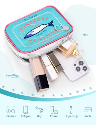 Cessfle Canned Sardines Makeup Bag, Funny Sardine Tin Fish Cosmetic Bag, Creative Cute Makeup Bag Kawaii Pencil Case Pouch, Coquette Make up Pouch for Women… - color: Blue mix Pink