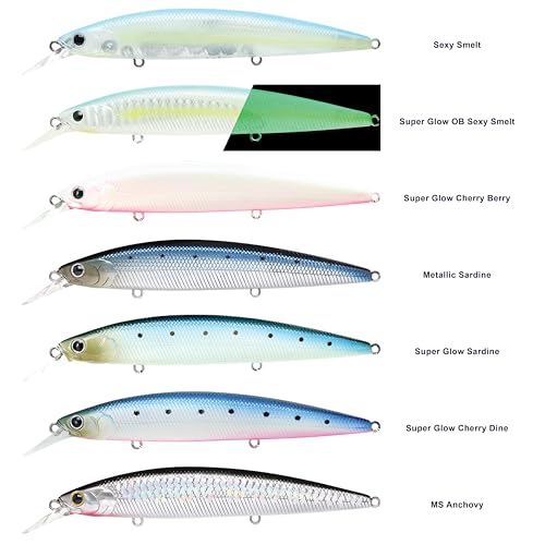 LUCKY CRAFT Surf Pointer 115MR Saltwater Fishing Lures for Halibut and Stripped Bass, Long Casting Jerkbait, Sinking Surf Fishing Gear, Fish Accessories for Tackle Box - color: 713 Super Glow MS Cherry Berry, size: One Size