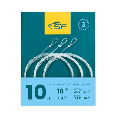 SF Pre-Tied Loop Fly Fishing Tapered Leader Nylon Clear Trout Freshwater Saltwater Bonefish Permit Bass Salmon Steelhead 7.5FT 9FT 10FT 12FT 15FT 0X 1X 2X 3X 4X 5X 6X 7X - size: 10FT-16LB, style: Saltwater Knotted 3-pack