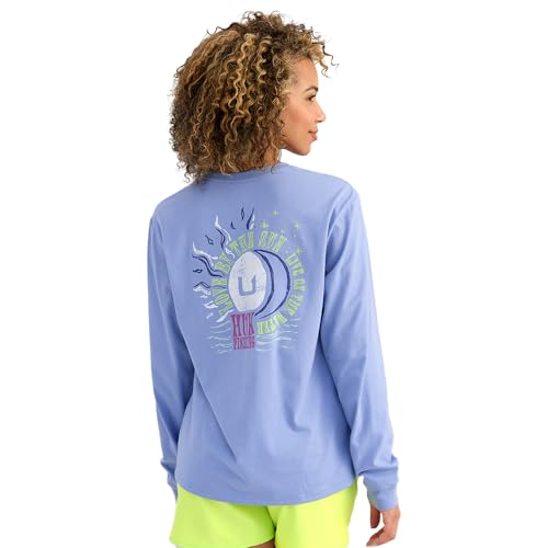 HUK Women's Pocket Tee, Comfortable Performance Fishing Long Sleeve T-Shirt with Chest Pocket for Women - color: Love Water - Lightning Sky, size: Medium