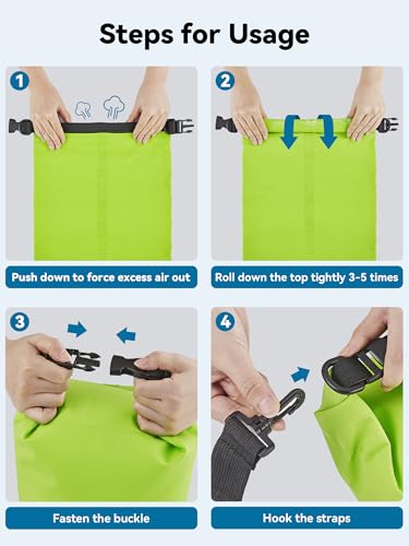 HEETA Waterproof Dry Bag for Women Men, 5L/10L/20L/30L/40L Roll Top Lightweight Dry Storage Bag Backpack with Emergency Whistle for Travel, Kayaking, Boating, Camping, Beach, Cruise Ship Essentials - color: Lemon Green, size: 5L