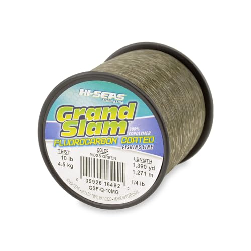 HI-SEAS Grand Slam Fluorocarbon Coated Fishing Line - color: Moss Green, size: 10 lb / 1/4 lb. Spool