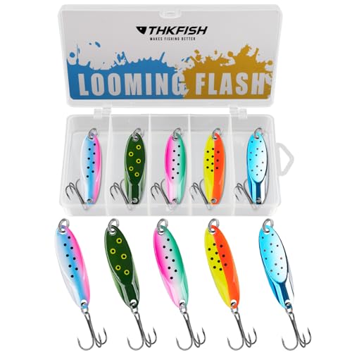 THKFISH Fishing Lure Spoons Trout Spoons for Fishing Jigging with Hooks - color: Color 2#, size: ['1/2 oz - 5 pieces']