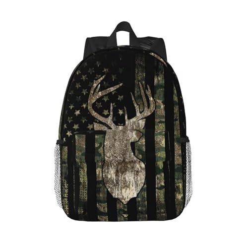 Camouflage Hunting Tactical Deer Camo American Flag 15 Inch Backpack Laptop Travel Bag For Men Women With Multiple Pockets Casual Hiking Gym Sport - color: Camouflage Hunting Tactical Deer Camo American Flag