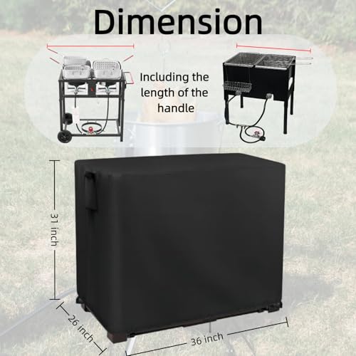 Turkey Fryer Cover, Waterproof 18QT x 2 Crawfish Boiler Cover for Outdoor Propane Fryers with Movable Cart, Commercial Fryer Covers for Double Deep Fryers with 2 Baskets-36 D x 26" W x 31" H - size: 36" D x 26" W x 31" H