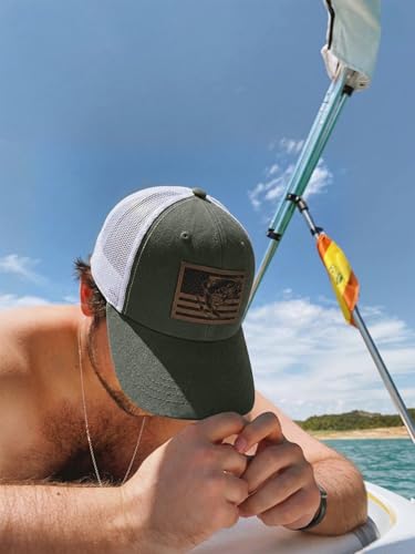 Fishing Gifts for Men - Snapback & Trucker Hats - American Flag Outdoor Fishing Hat - color: 03.dark Green (Bassflag)