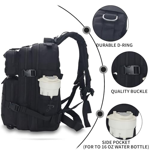 Lovelinks21 25L Tactical Backpack for Men and Women Military Backpack Small Assault Pack Molle Backpack Bug Out Bag Travel Rucksack Daypack (Black) - color: Black