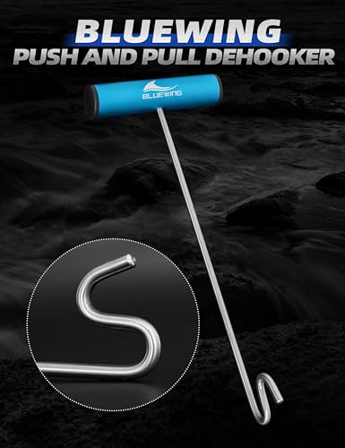 BLUEWING Fishing Hook Remover 12in/24in Stainless Steel Fish Dehooker Saltwater Push and Pull Dehooking Tool, Twist Resistance Design 1pc - color: Blue, size: 12", style: Dual Curve Design