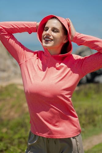 Willit Women's UPF 50+ Sun Protection Hoodie SPF Shirt Long Sleeve Hiking Fishing Outdoor Shirt Lightweight Hoodie - color: Heather Red, size: Large