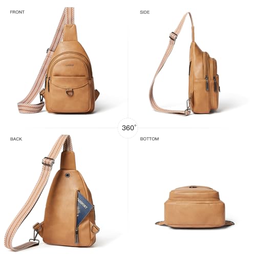 LATMAP 7L Sling Bag for Women Men Crossbody Belt Bag Small Travel Sling Backpack Anti Theft Chest Daypack Purse Faux Leather - color: Tan