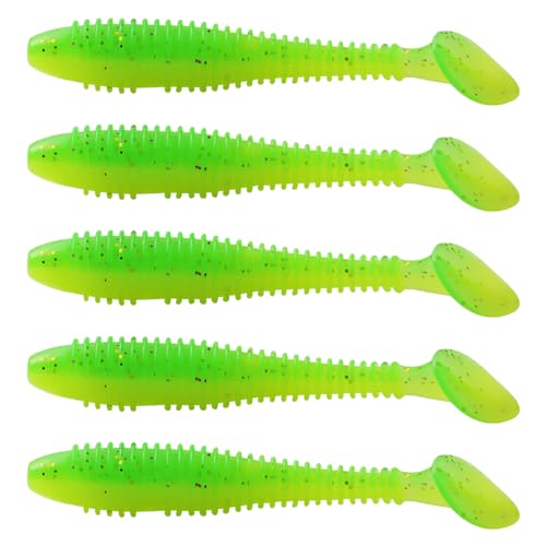 MAFIMOEA50/40/30Pcs Paddle Tail Swim Baits Lures Fishing Soft Plastic Lure Kit for Bass Trout Walleye Crappie 5.5cm 6.5cm 7.5cm - color: Green, size: 5.5cm/2.16in-50pcs