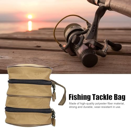 HERCHR Fishing Reel Case, Double Layer Canvas Fishing Tackle Organizer Storage Travel Bag, Portable Fish Accessories Pouch with Strap for Spinning Baitcasting Fly Reels