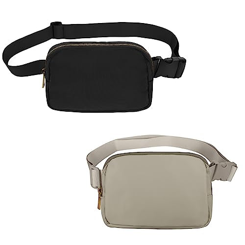 VOROLO Fanny Pack For Women And Men Crossbody Bag Belt Bag | Adjustable Strap Graduation Gifts Lightweight Travel Running - color: Black+Wood Grey