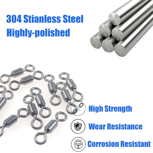 100 Pcs Fishing Swivels Saltwater, 100% 304 Stainless Steel Power Swivel Corrosion Resistance Barrel Swivels High Strength Freshwater Fishing Line Lure Leader Connectors - size: 1# 0.94" / 400LB