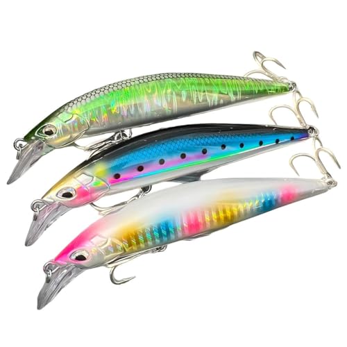 3pcs Sinking Bass Fishing Lures Saltwater Long Casting Laser Minnow Fishing Baits Hard Lure Fishing Kits Accessories (AH - color: AH1445C-5.5'' 1.6oz
