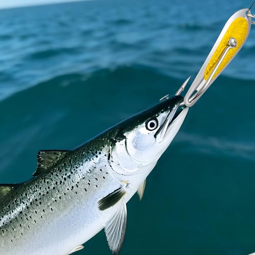 Soulchen 6 Pack Trolling Spoons, 3 Inch Saltwater Fishing Lures Stainless Steel Reflective Spoon Lure with Welded O-Ring, Offshore Inshore Trolling Bait for Tuna, Mahi Mahi, King Mackerel