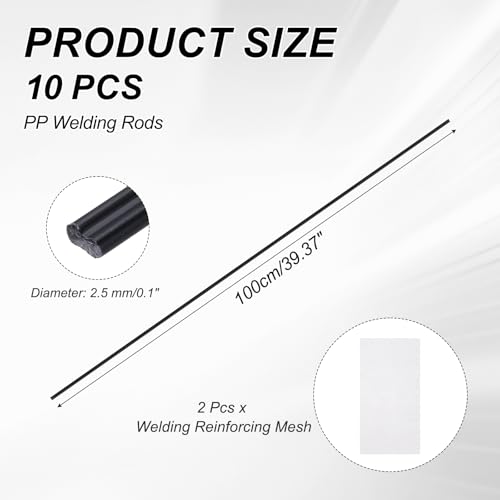 MECCANIXITY 10pcs Plastic Welding Rods, 39 Inch PP Welding Repair Strips Welder Rods with Reinforcing Mesh for Car Bumpers, Kayak Repair, Plastic Welder, Black - color: Black, size: 1m