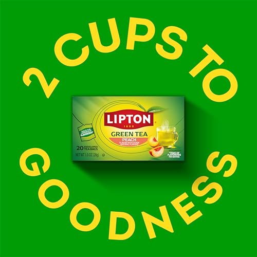 Lipton Peach Green Tea Bags, Flavored, Unsweetened Teabags for Hot Tea or Peach Iced Tea with Caffeine and Flavonoids, 20 Total Tea Bags - size: 20 Tea Bags