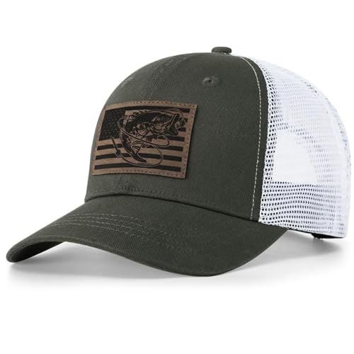 Fishing Gifts for Men - Snapback & Trucker Hats - American Flag Outdoor Fishing Hat - color: 03.dark Green (Bassflag)