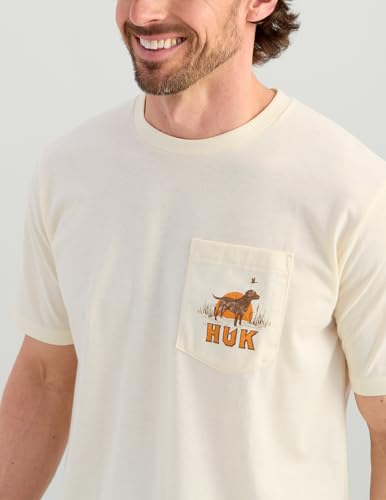 HUK Men's Pocket Tee, Comfortable Performance Fishing Short Sleeve T-Shirt with Chest Pocket - color: Lab Patch - Egret, size: 3X-Large