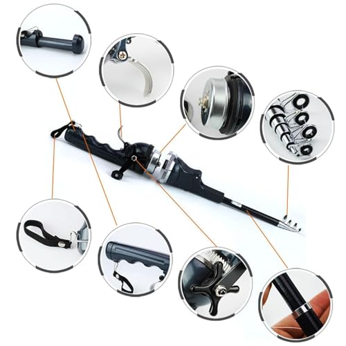 Mini Fishing Rod and Pocket Fishing Rod & Reel Combo - Collapsible Telescopic Ultra-Compact Foldable Design, 6x5.5x1.62 Inch Portable Outdoor Gear for Travel, Hiking, Backpacking