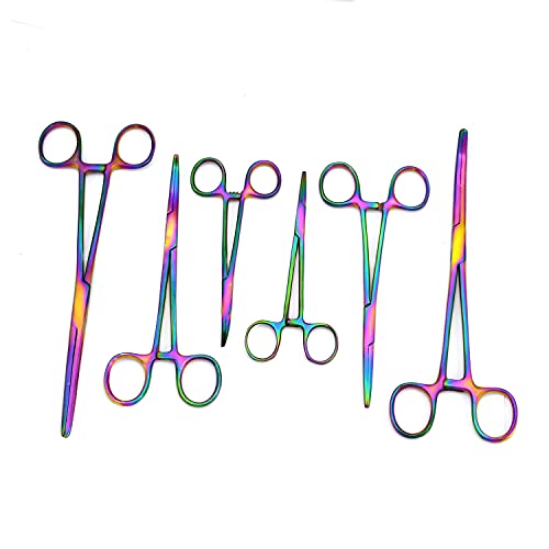 Ultimate Rainbow Hemostat Set, 6 Piece Ideal for Hobby Tools, Electronics, Fishing and Taxidermy