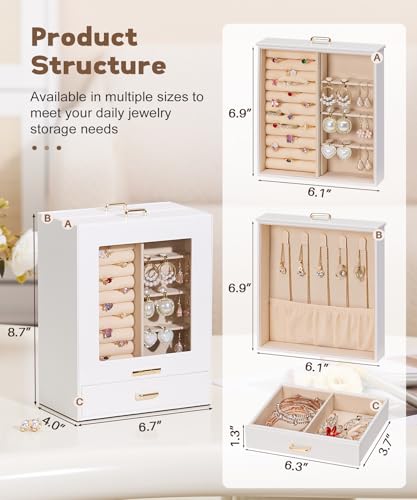 Homde Jewelry Organizer Girls Women Jewelry Box for Necklaces Rings Earrings Gift Bracelets Storage Case (White + Gold) - color: White + Gold