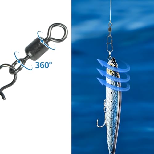 50 Pack Fishing Swivels, 5 Sizes Barrel Swivels with Snaps for Fishing Tackle Accessories