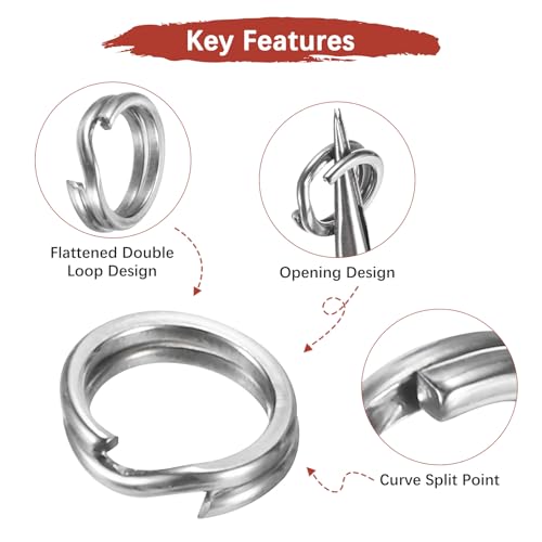 Split Rings Fishing [] - Stainless Steel Flattened Terminal Tackle Connector Lure Snap Split Ring Use for Freshwater Saltwater Loop - [] Tackle Hook Line Connector - size: 2# 14kg