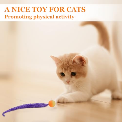 Mixed Bouncy Balls for Cats 5 Pack，Fuzzy Worm Cat Worm Toys with Ball，Magic Worm Bouncy Ball with Tail Cat Toy