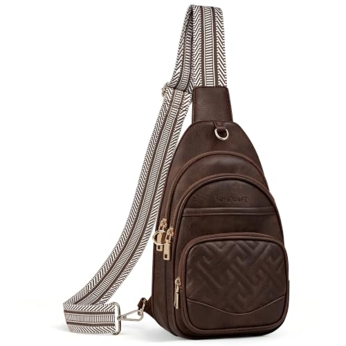 Anti Theft Crossbody Bags for Women RFID Leather Sling Purses,Crossbody Bags Travel Leather Fanny Pack for Women - color: Dark Coffee