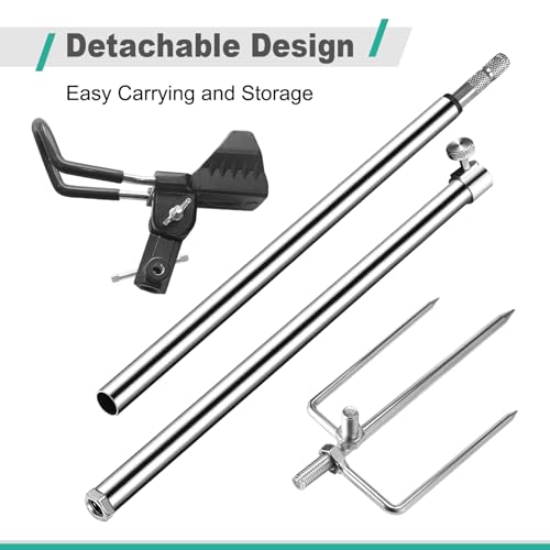 2/4 Pack Fishing Rod Holders, 360 Degree Adjustable Fishing Rod Holders for Bank Fising , Height Adjustable 25-36.6 Inch Multifunctional Stainless Steel Beach Fishing Rod Holder Fishing Gifts for Men - color: Black-4 Pack
