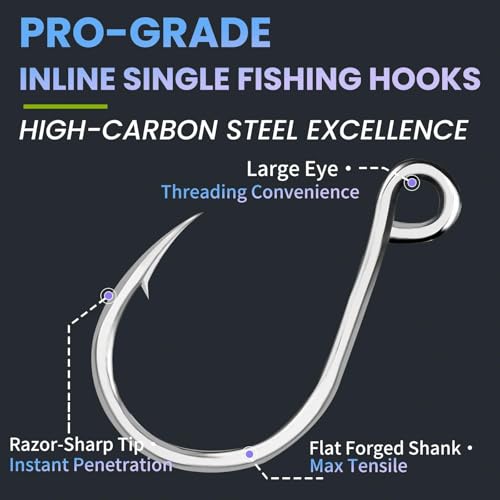 Inline Single Hooks 25Pcs Fishing in line Hooks for Treble Hook Replacement for Hard Lures Large Eye/Barbed Saltwater Freshwater - size: 4/0_25pcs