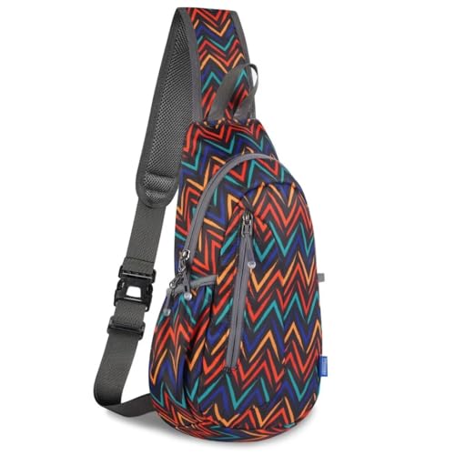 TITECOUGO Small Sling Bag, Lightweight Crossbody Backpack for Men Women, Shoulder Bag for Sports and Outdoor - color: Mix-zigzag Stripes